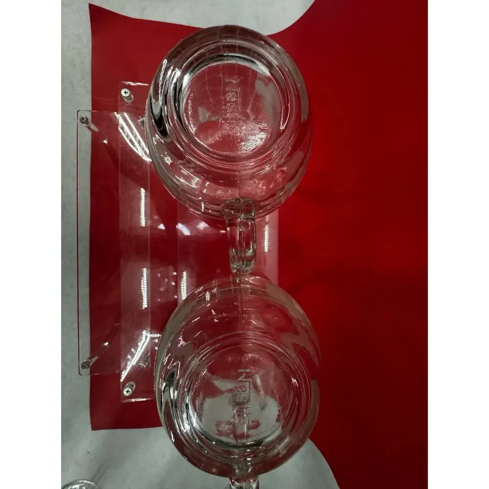 Vintage Set 2 Nestlé Etched Clear Glass Globe World Coffee 70s Mug Cups Retro